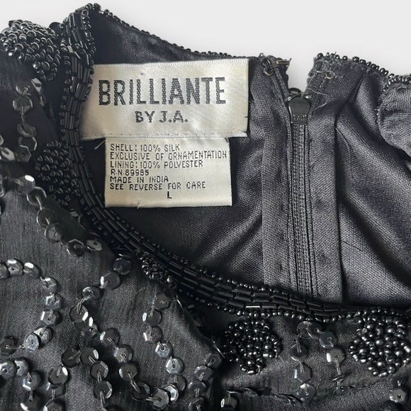 Vintage 80s Brilliante by J.A. Silk Beaded Shift Dress Black – Size 6 - Picture 8 of 14